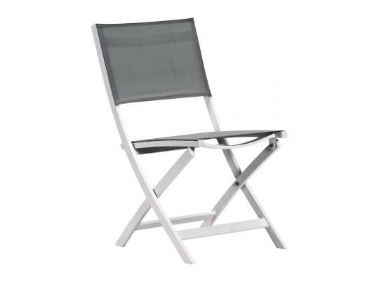 Klappstol med hvit aluminiumsramme og grå texilene