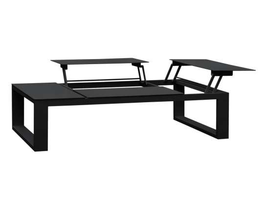 Utesofabord i sort aluminium med oppløft som kan bli til spisebord i sort - fra Gardenart