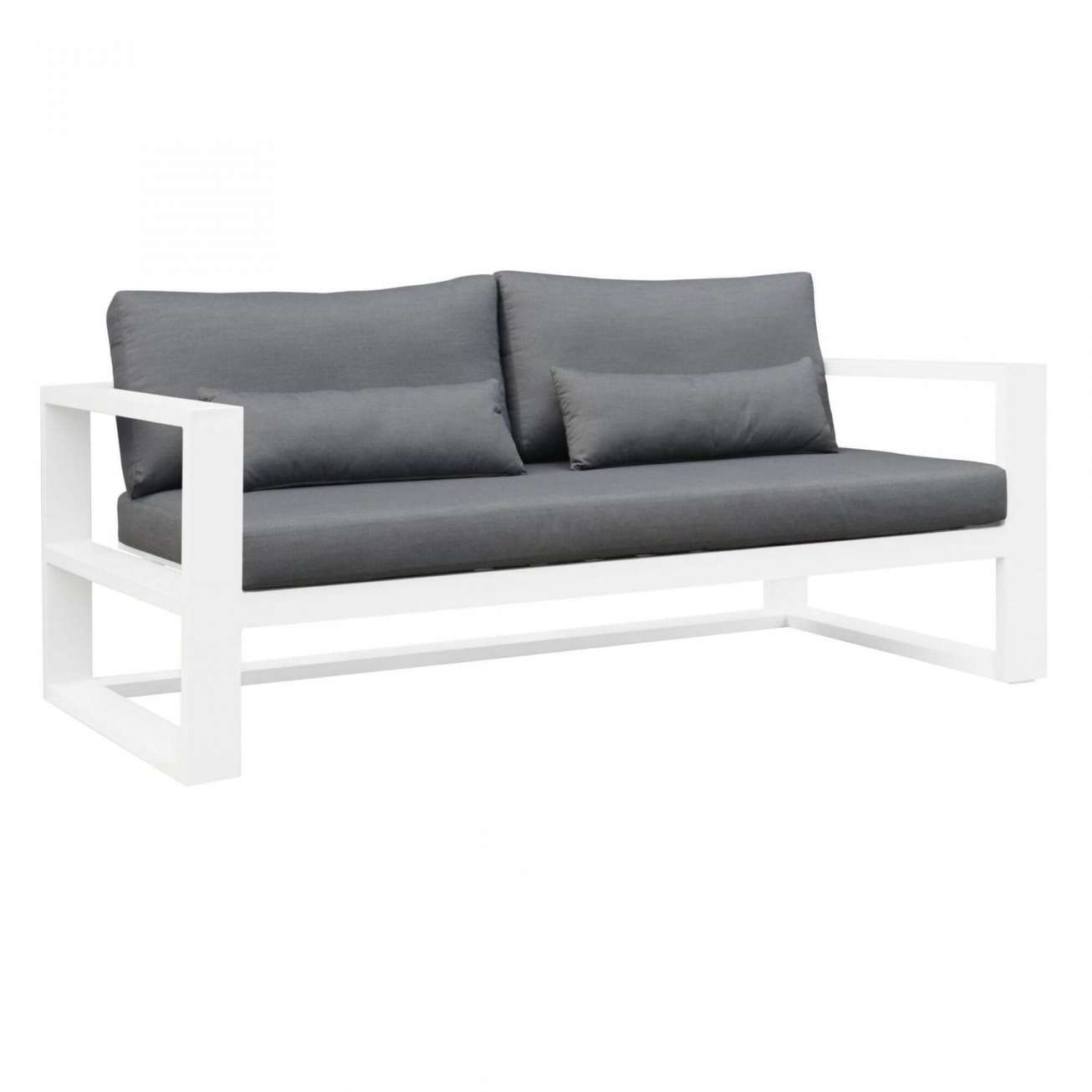 Gardenart toseter sofa med armlener med hvit aluminium og mørkegrå tekstil