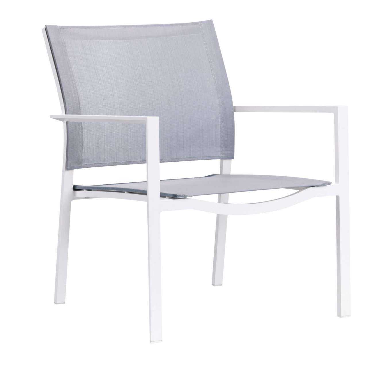 Gardenart stablebar lounge stol med hvit aluminiumsramme og grå tekstiler