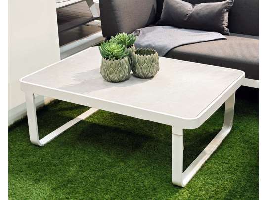 Gardenart moderne sofabord i hvit aluminium med steinplate