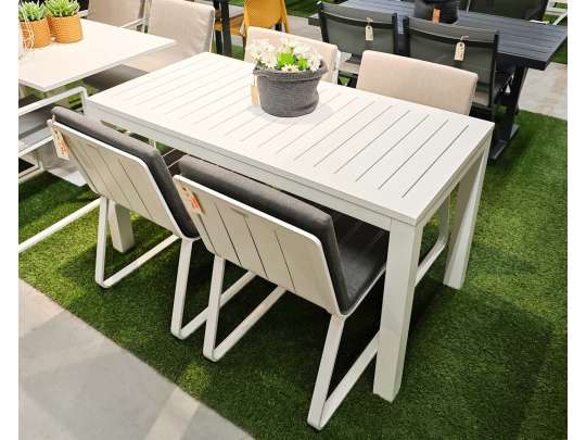 Gardenart spisebord i hvit aluminium 140x70x76 med planker