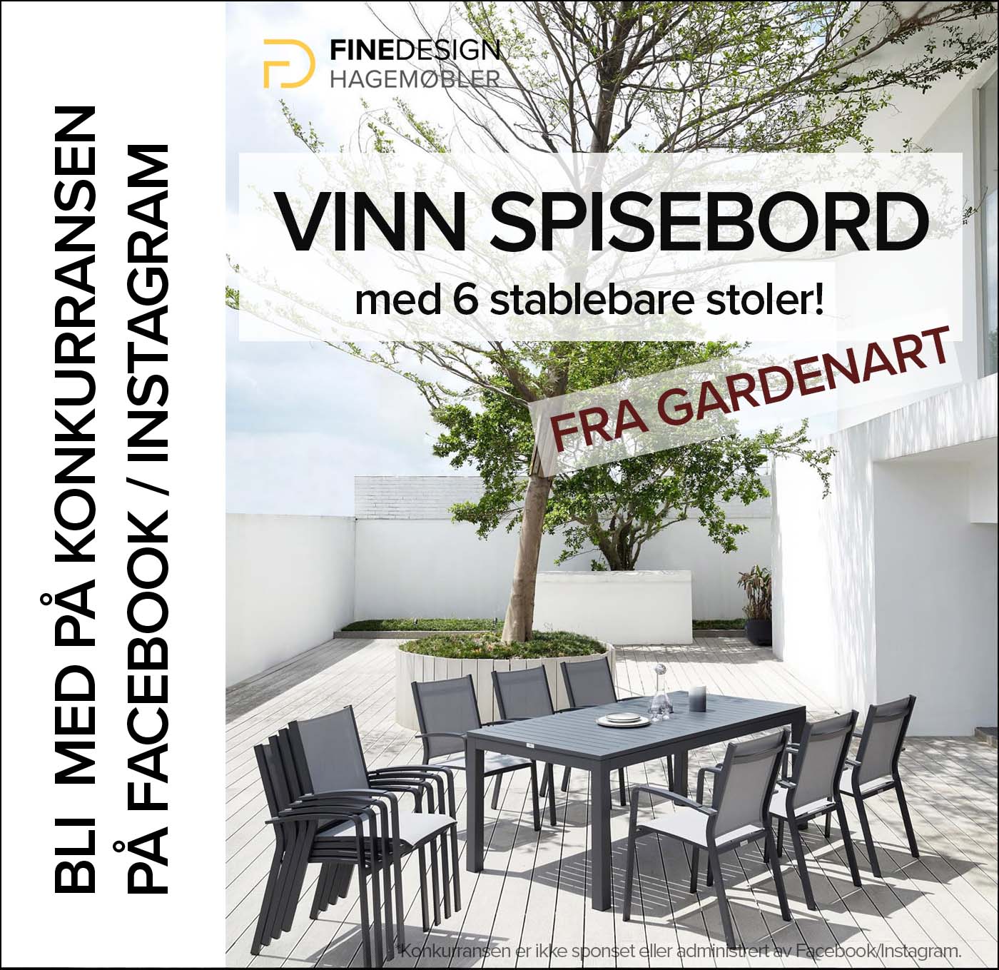 Stort spisebord med ileggsplater og stablebare stoler fra Gardenart